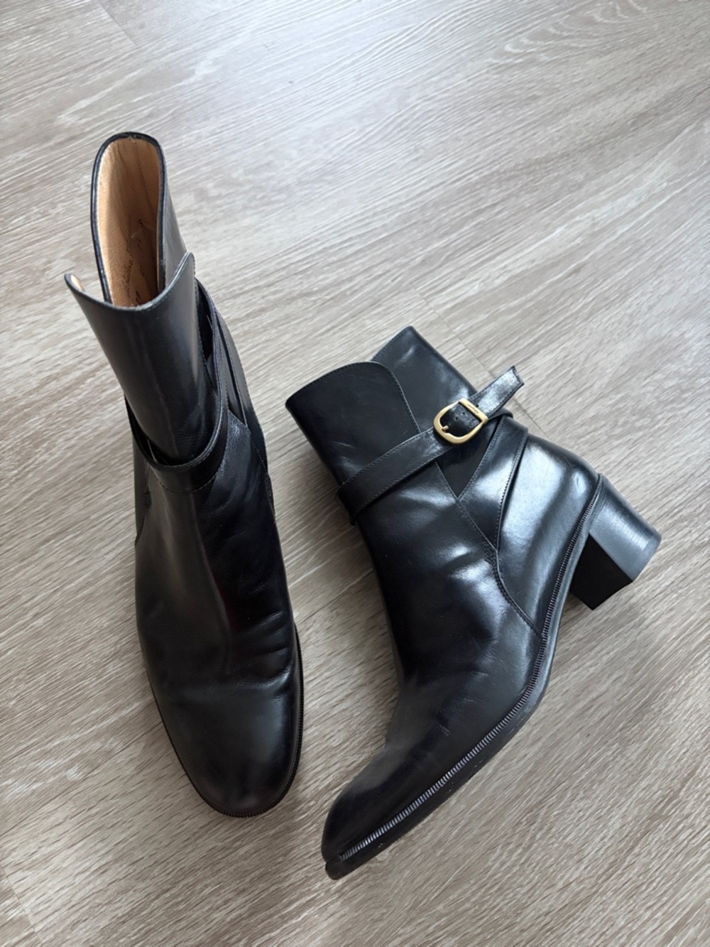 Salvatore Ferragamo Black Leather Buckle Ankle Boots